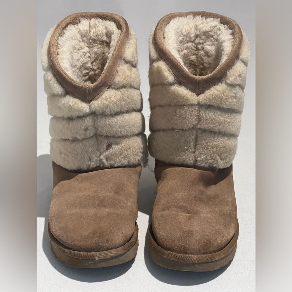 🌟🌟UGG Boots Tania Chevron Shearling Fur Booties in Chestnut Size 8